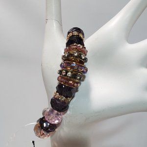 CAKE Purple Rose silver glass beaded stretch bracelet